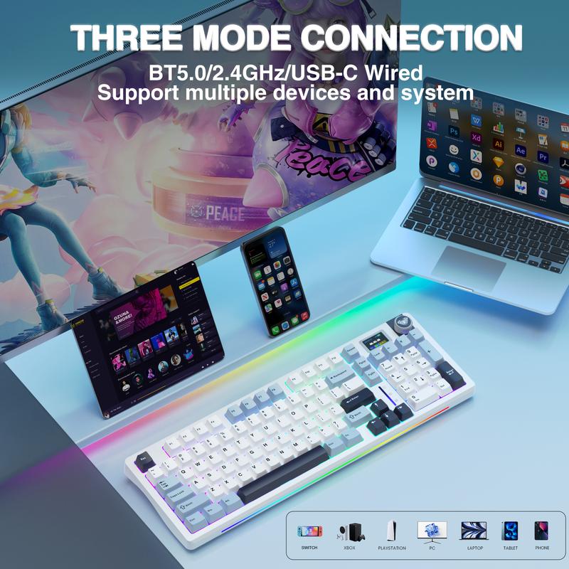AULA S98 Pro Wireless Mechanical Keyboard,Smart Screen & Knob,Tri-Mode BT5.0/USB-C/2.4GHz Creamy Keyboard,Gasket Structure,Pre-lubed Linear Switches,Hot Swappable RGB Backlit Computer Gaming Keyboards FallFreshness TikTokShopfalldealsforyou AULA S98 Pro Wireless Mechanical Keyboard,Smart Screen & Knob,Tri-Mode BT5.0/USB-C/2.4GHz Creamy Keyboard,Gasket Structure,Pre-lubed Linear Switches,Hot Swappable RGB Backlit Computer Gaming Keyboards FallFreshness TikTokShopfalldealsforyou