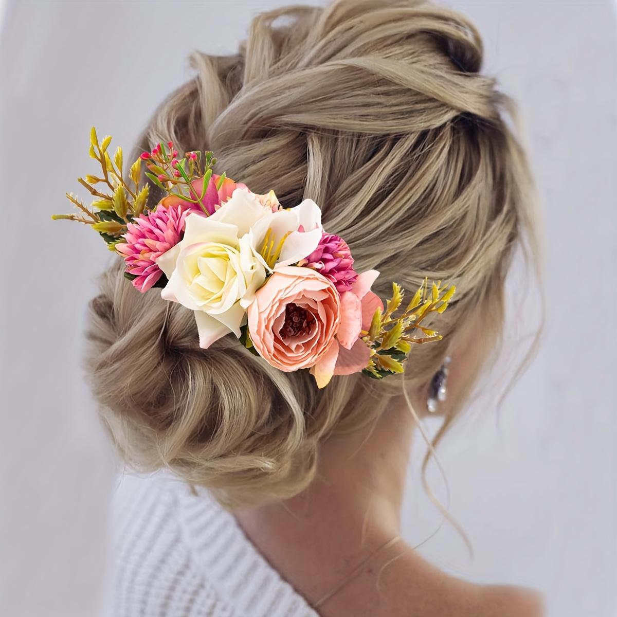 Unisex New Style Faux Fabric Comb with Floral Accents - Leisure Outdoor Accessory for Brides, Perfect for Bride Look & Seaside Vacation Hairstyles