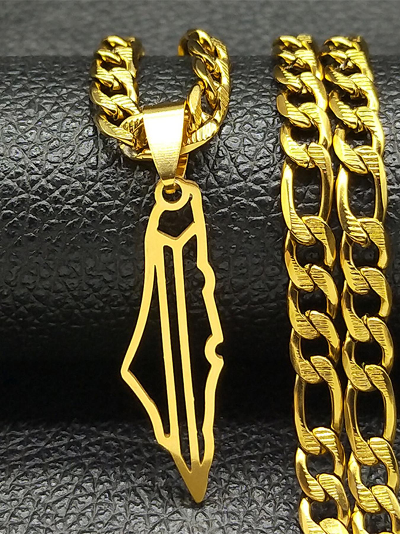 Israel Palestine Country Map Pendant Necklace Neck Chain for Women Men Stainless Steel Country Geography Gift