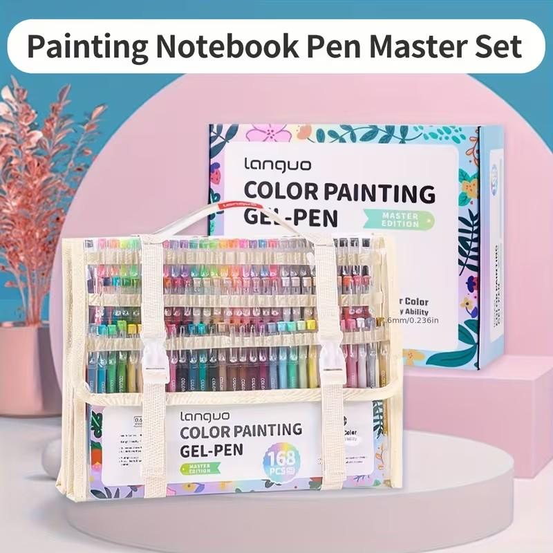 Languo 168pcs Carry Bag Art Kit, Large Capacity Journaling Gel Pens & Acrylic Paint Markers, Auto Ink System, Professional Art Creation, Christmas Presents