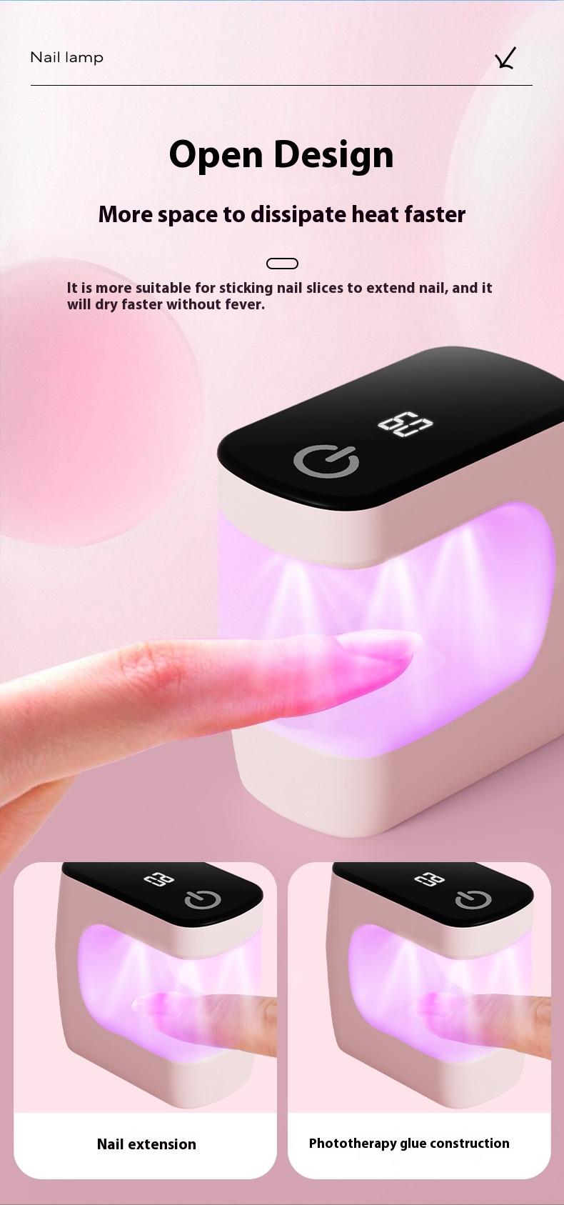 Intelligent digital display USB mini ultraviolet nail polish drying lamp - Rapid curing nail polish adhesive light therapy lamp - Portable digital nail drying machine - Household nail drying device - No black hand - Beginner's entry-level nail art tools