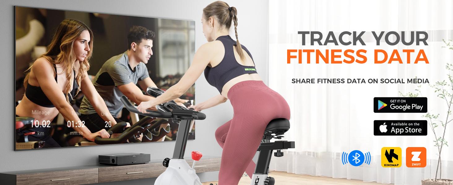 Pooboo Exercise Bike, Magnetic Indoor Cycling Bike, Home Gym Stationary Bike with Bluetooth, Comfort Seat and Ipad Holder, Silent Belt Drive