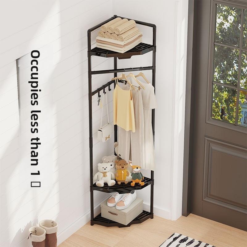 Multifunctional Corner Clothes Rack, Frame Storage Rack, Metal Material, Stainless Steel Finish, Space Saving, Ideal for Bedroom Office Retail, Portable Plastic Accessories