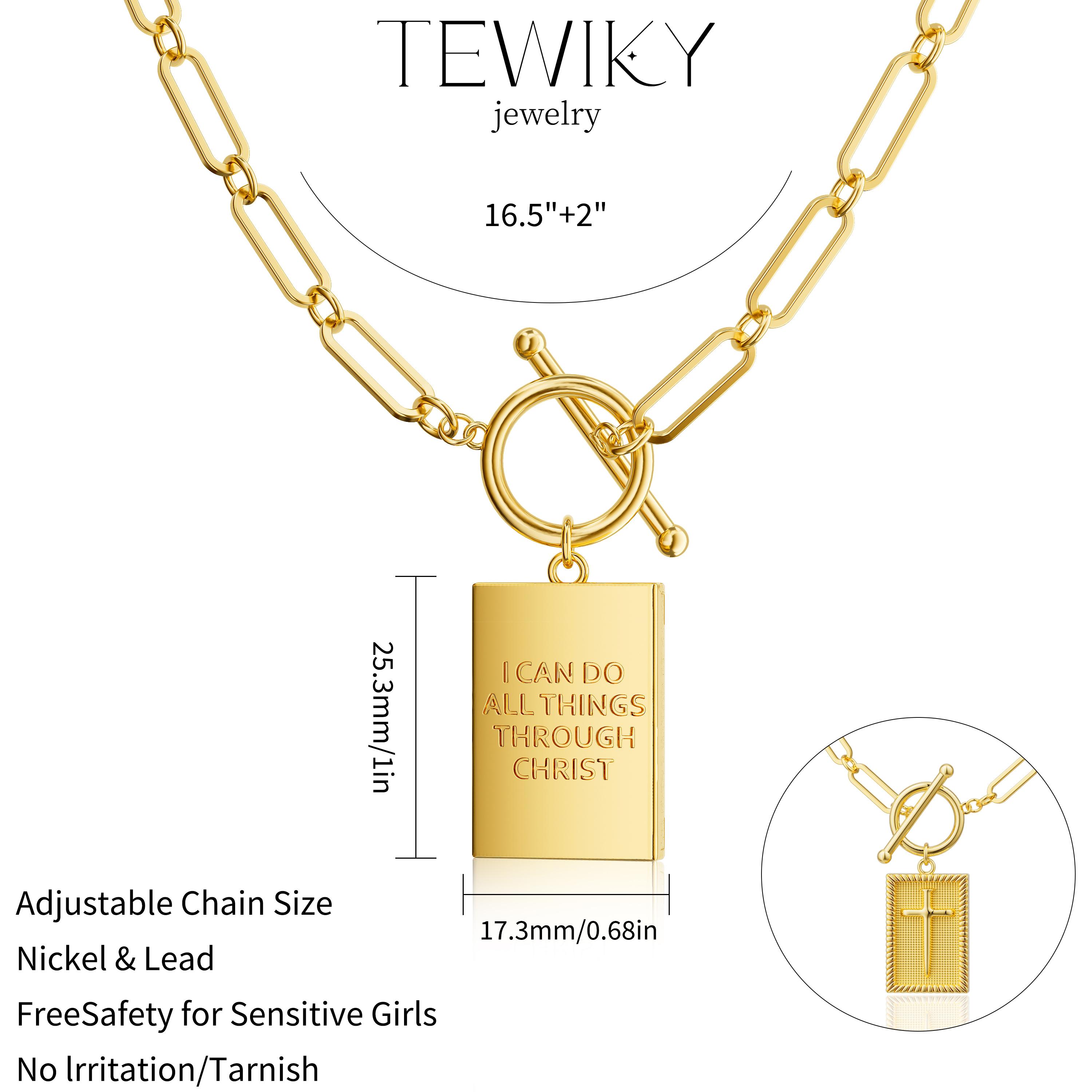 Tewiky&Loyalove&Tewiky Charm Outdoorfun Cross Choker Necklace for Women Gold Layered Chunky Paperclip Chain with Jesus Blessing Engraving Hip Hop Jewelry Unisex Easter Jewelry Gift