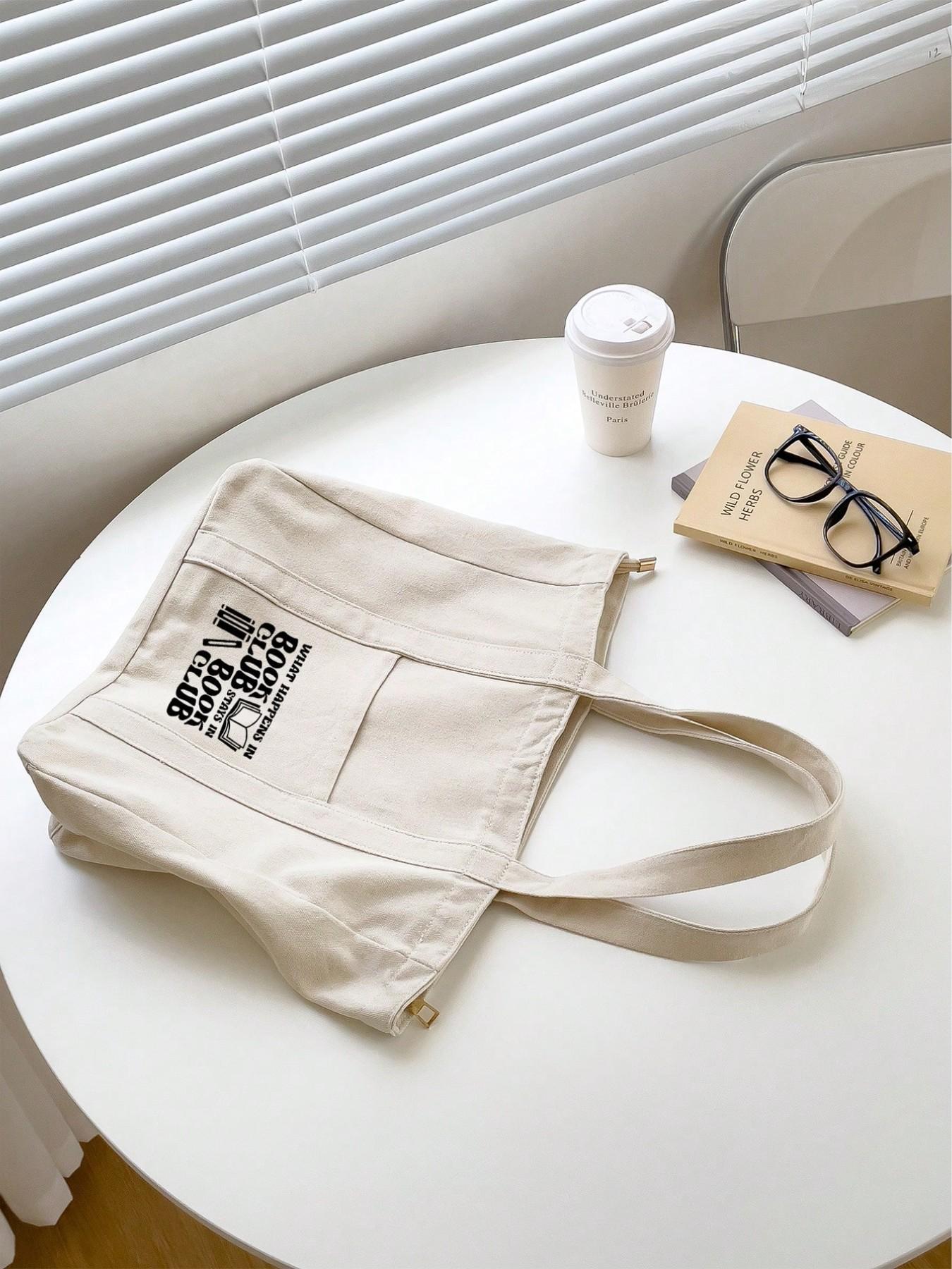 Handbag and Makeup Bag Set, Book Club Pattern, Casual, Large Capacity, Portable, Ideal for Teens, Women, College Students, Teachers' Day Gift