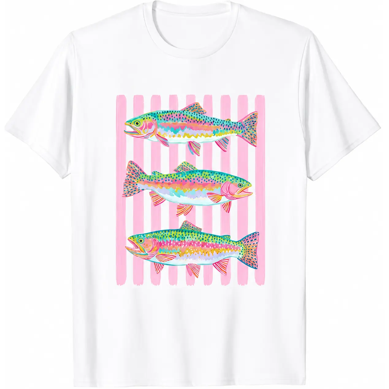 Fish Shirt, Rainbow Trout Fishing Shirt, Preppy Summer Graphic Tee, Bright Color Fish T-Shirt, Outdoor Girls Fishing Shirt