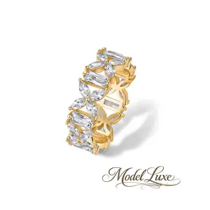 ModelLuxe14K Gold Plated Bridal Eternity Ring for Women - Eternity Band With Marquise Cut Cubic Zirconia -  Statement Gold Wedding Bands