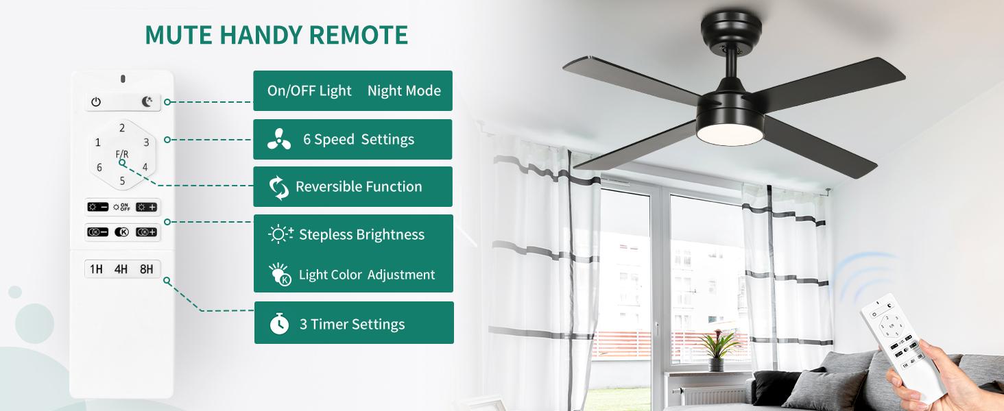 Yitahome 48 Inch Black Ceiling Fan with Lights and Remote,4 Blades, App Control, Modern Smart Ceiling Fan Compatible with Alexa for Indoor, Reversible Quiet Motor, Memory Function