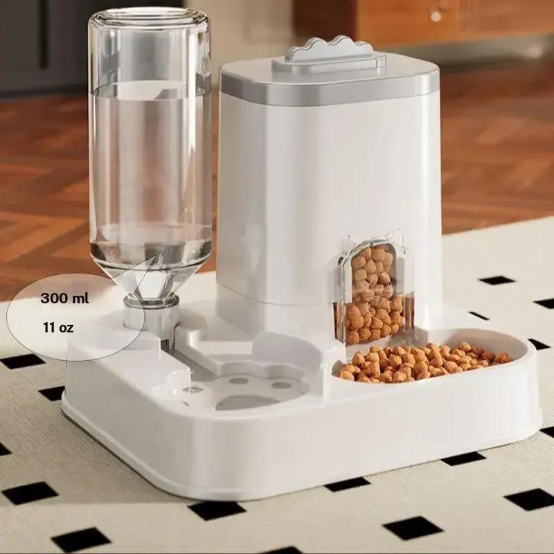 Cat Water Dispenser with Food Basin, Battery-Free, Modern, Easy Clean, Durable, Auto Pet Feeder, Small Dogs, Sturdy Construction