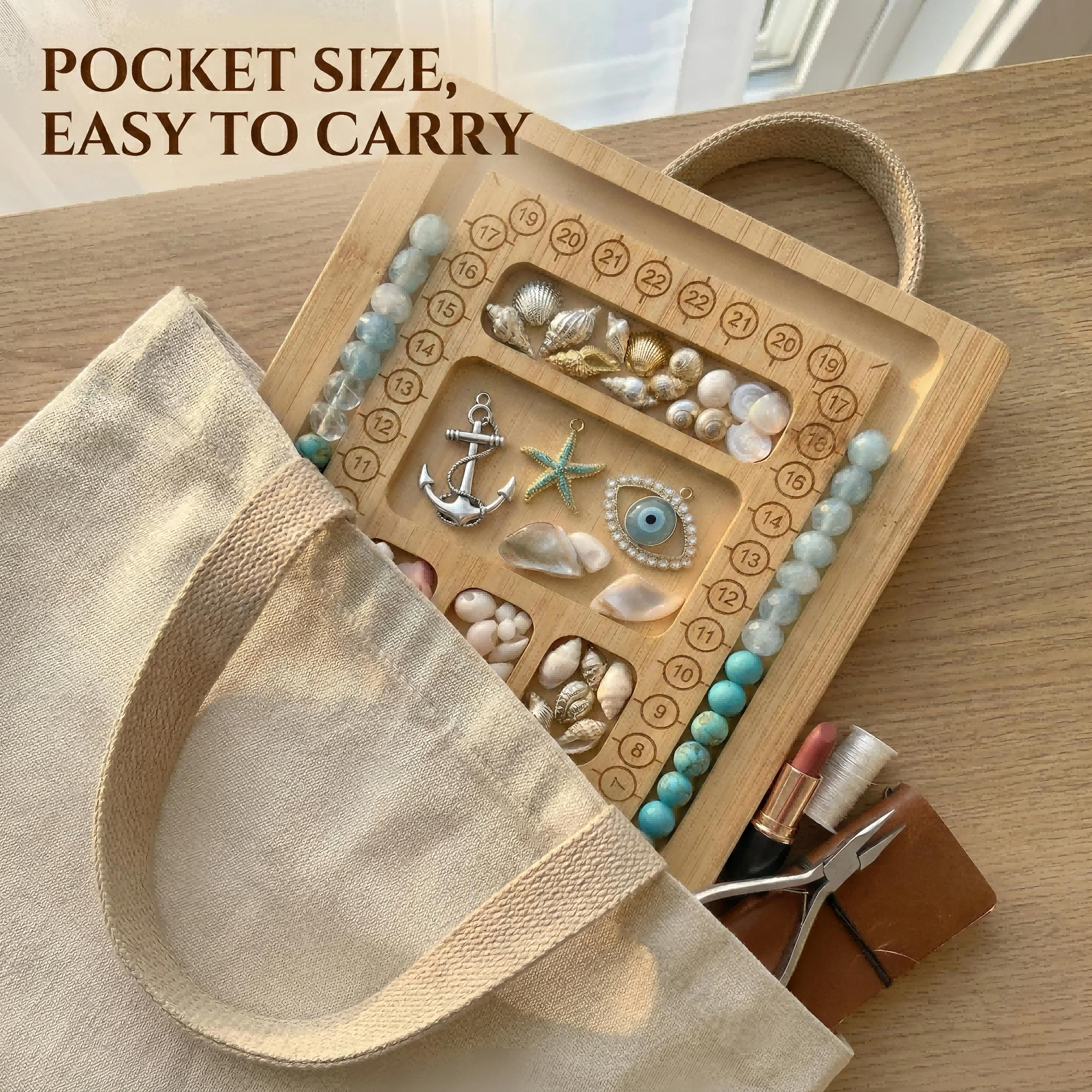 Mini Bamboo Beading Board Portable Jewelry Design Tray for Bracelet Necklace Making Travel Size Pocket Bead Board Organizer DIY Crafting Tool