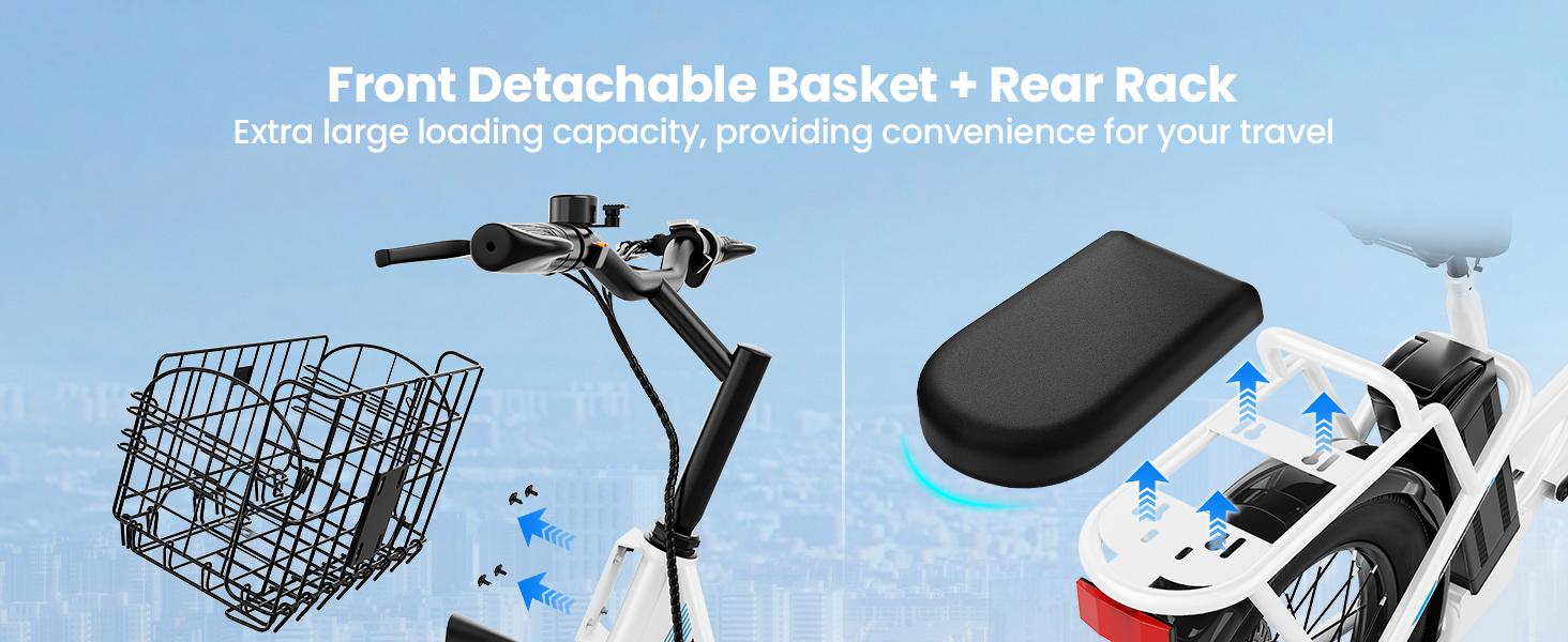 Caroma Peak 1200W Electric Scooter with Seat, 20" X 3" Off-Road Tires, 500Wh Battery, 30Miles Range, 20MPH Top Speed, Adjustable Electric Scooter for Adults with Basket, Adults Ebike for Commuting