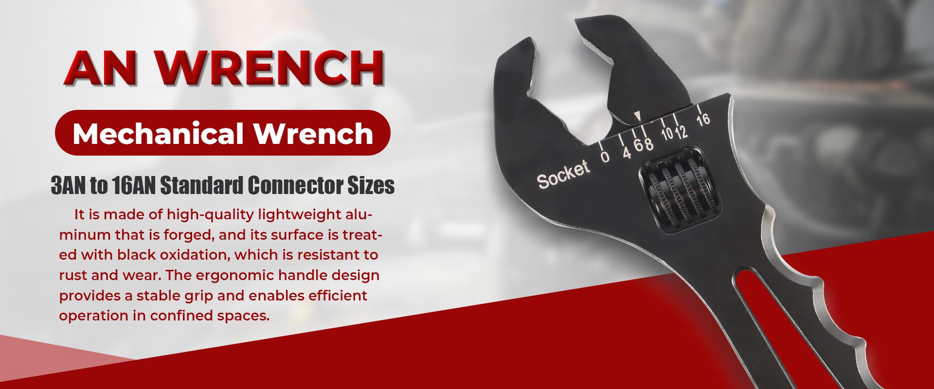 Self-Locking Adjustable AN Fitting Wrench Set, 3AN-16AN Sizes, Lightweight Aluminum Hand Tool, Black, for Hose Ends & Fitting Adapters, Father's Day Gift