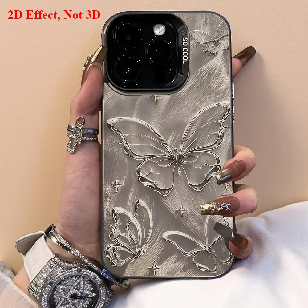 Phone Case: 2D Effect, Not 3D,Silvery Butterfly: Laser Vitality Case with Half-Lens Cover, Suitable for Samsung Series, Apple Series, iPhone 14 Pro Phone Case, Apple 13 Protective Cover, 11/12, Suitable for iPhone 15 Plus Phone Case, 14 Pro Max