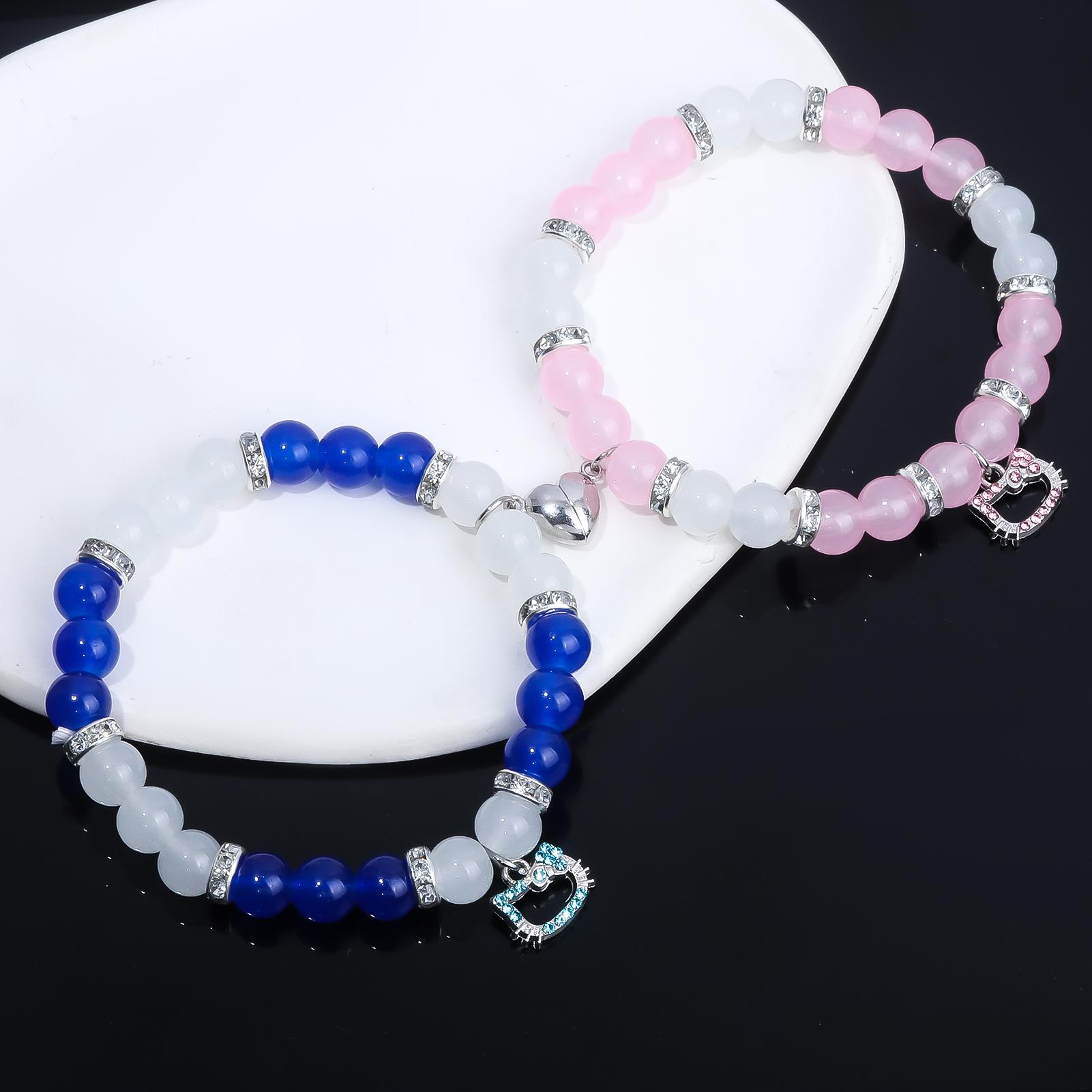 Cute Kitty Cat Pendant Beaded Bracelet, Elegant Kt Cat Wristband for Girls, Party Accessory Gift, Festive Jewelry for Women