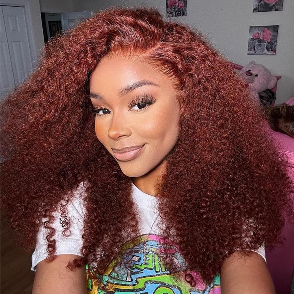 #33 Reddish Brown 7x5 HD Glueless Wig Human Hair Ready To Wear kinky curly Glueless Preplucked Wear And Go Wigs Lace Front Wigs PreCut Lace