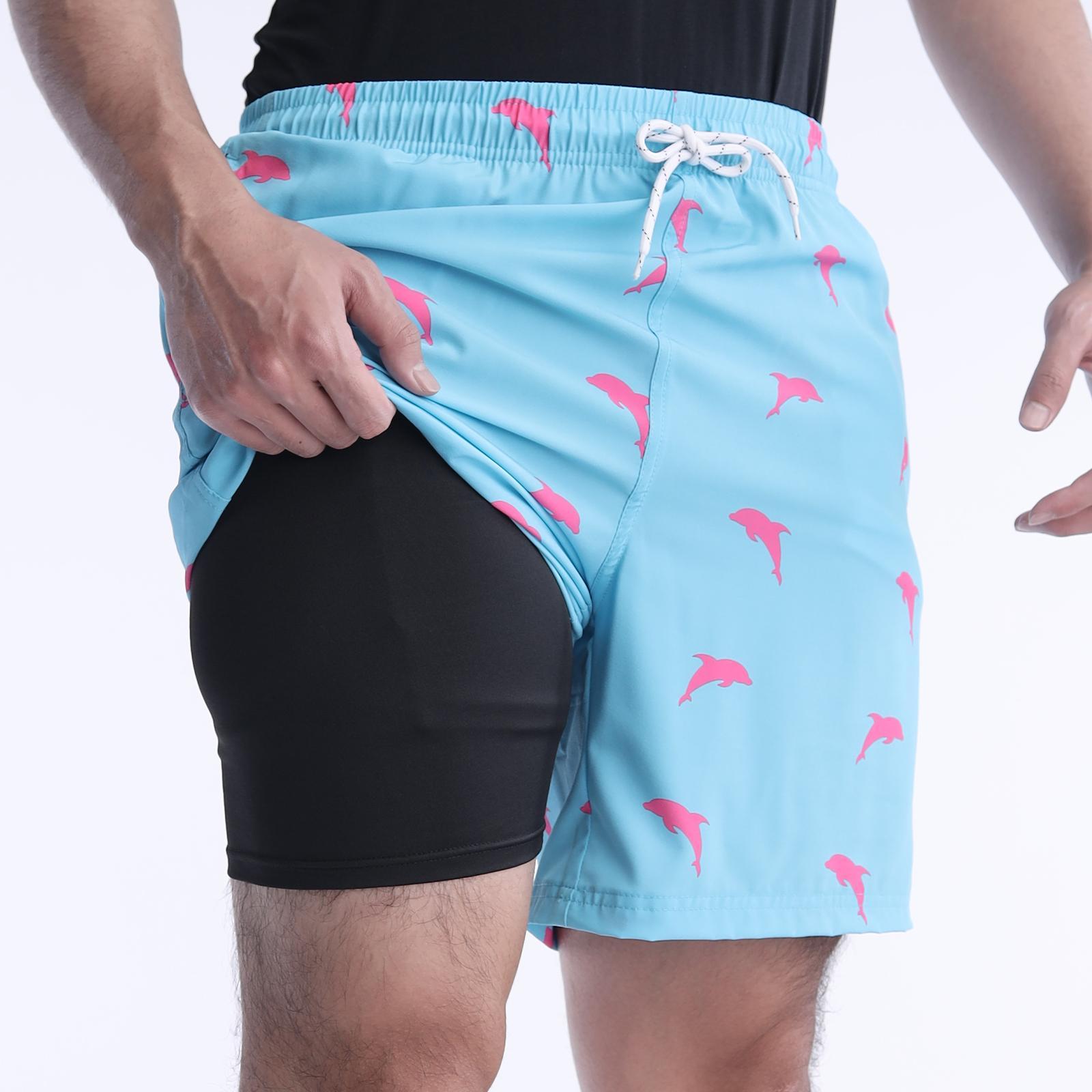 Mens Swim Trunks with Compression Liner Quick Dry Board Shorts Beach Sports Short Swimming Bathing Suits