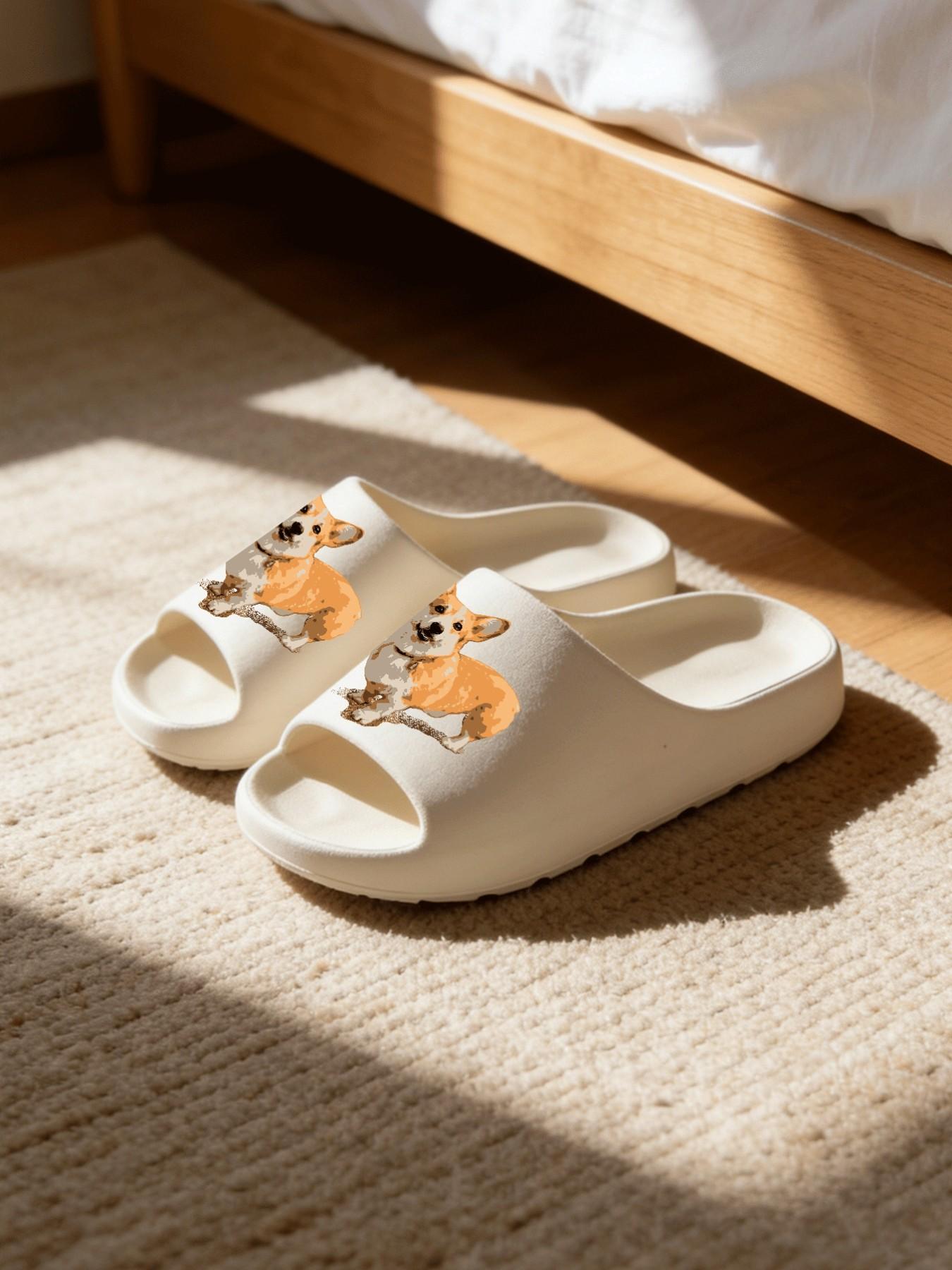 Corgi Dog Thick-Soled Slippers, Cute Healing Style Cloud Cushion Non-Slip Slides, Casual Indoor & Outdoor Couple Sandals