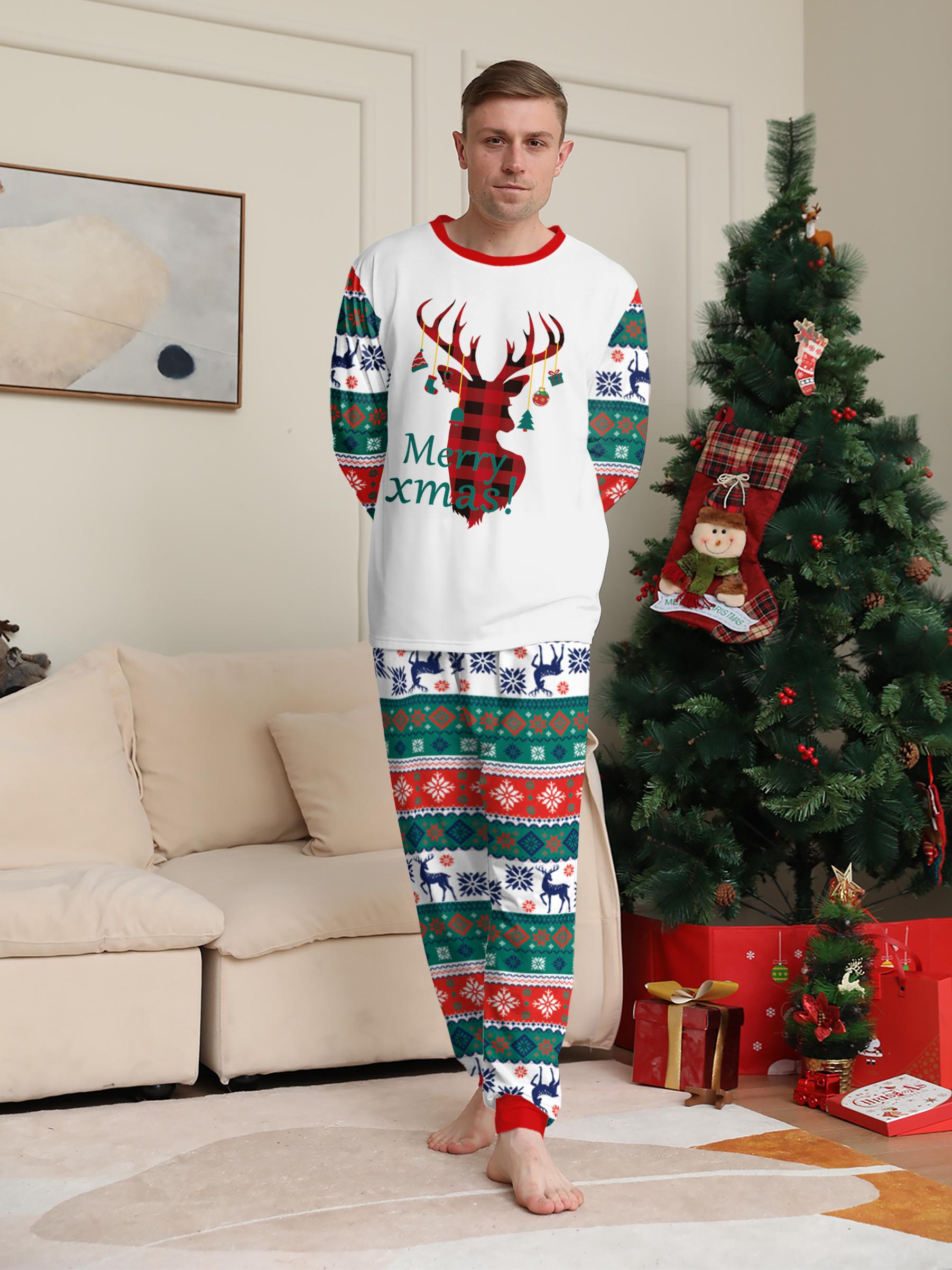 Family Christmas Pajamas Set for Family of 4, 2-Piece Outfit, Christmas Hat Letter Print Soft Knit Loungewear, Breathable Skin-Friendly Sleep Set, Ideal for Christmas Family Photos, Holiday Family Party Outfits, Festive Christmas Gift Family Loungewear