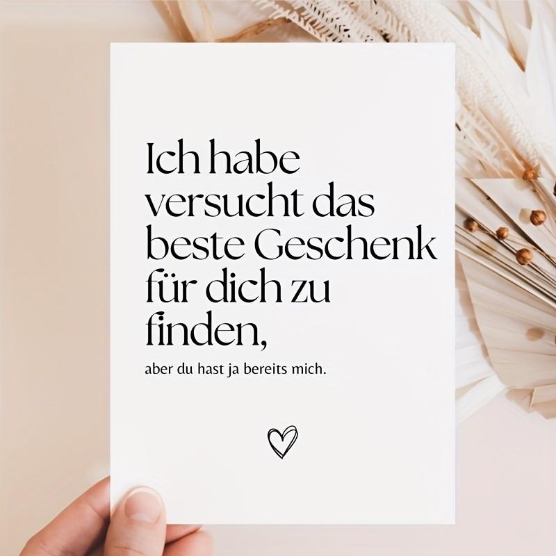 5 Funny German Love Cards, Romantic Humorous Anniversary Card, Unique Birthday Gift for Him/her, Minimalist Design, Perfect for Partners