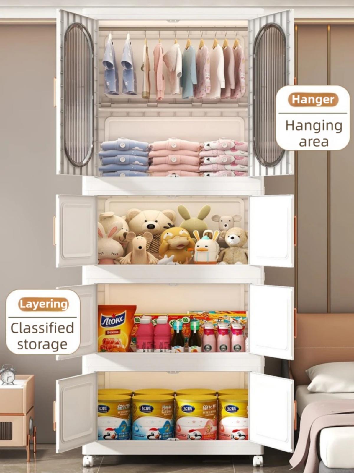 Collapsible Storage Closet - Multi-Functional Portable Wardrobe with Hanging Rod, Large Capacity Clothes Organizer for Dorm & Rental Apartments, Quick Setup Mobile Closet System, cabinet hanger