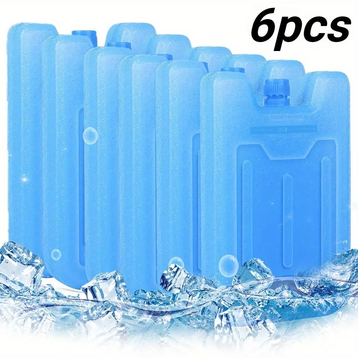 6pcs Cooler Ice Packs - Reusable (-5 C) Space-Saving Slim, Cold, Dry, Freezer Packs For Cooler Bags, Food Beverage, Refrigerator, Air Conditioner Fan, Lunch Boxes, Bento, Beach, Camp