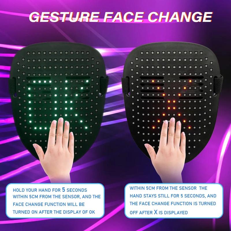 LED Light Up Mask, Gesture Sensor Mask, Cyberpunk Mask, Rechargeable Party Mask for Men & Women, Costume Accessories for Cosplay & Dance Party, Party Supplies