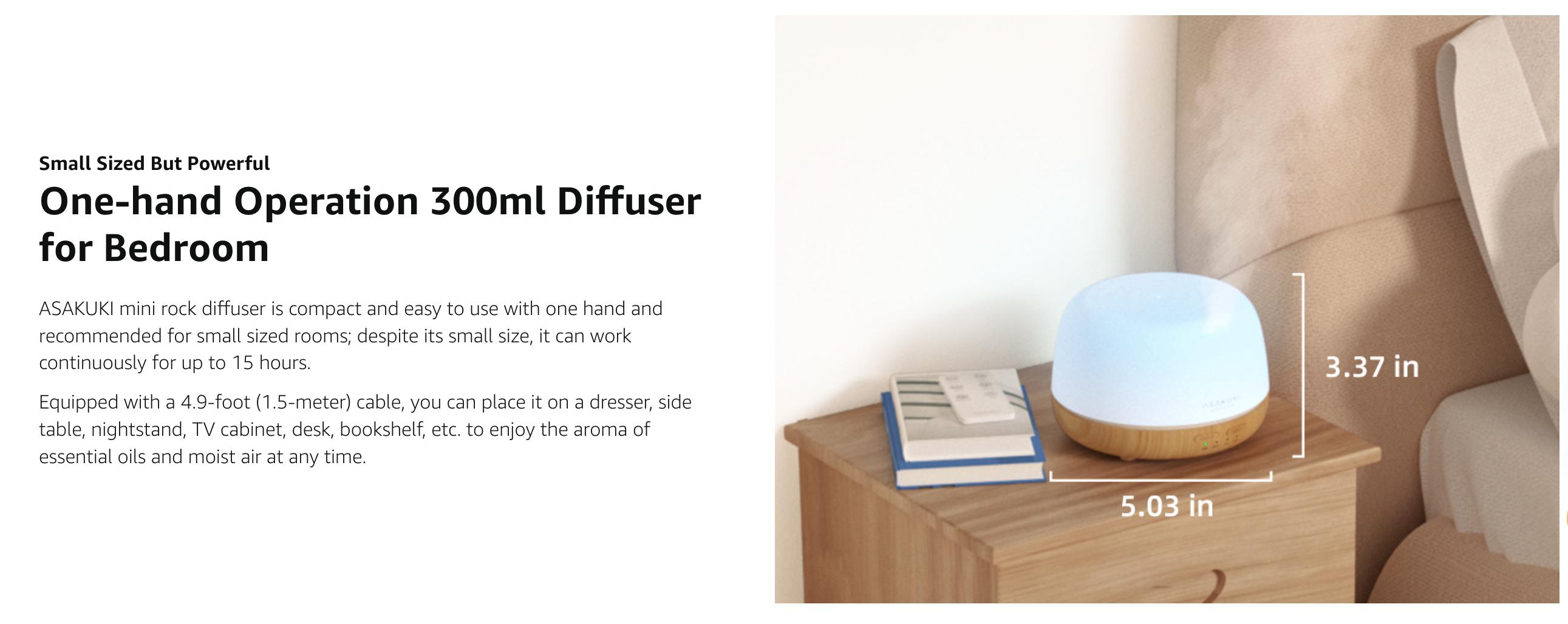 ASAKUKI Essential Oil Diffuser, 300ml Ultrasonic Aromatherapy Oil Humidifier with 7-Warm Color Lights, Remote, Waterless Auto Shut-Off, 2Cool Mist Mode, Quiet Airfreshener Led Fragrance Machine, Holiday Gift