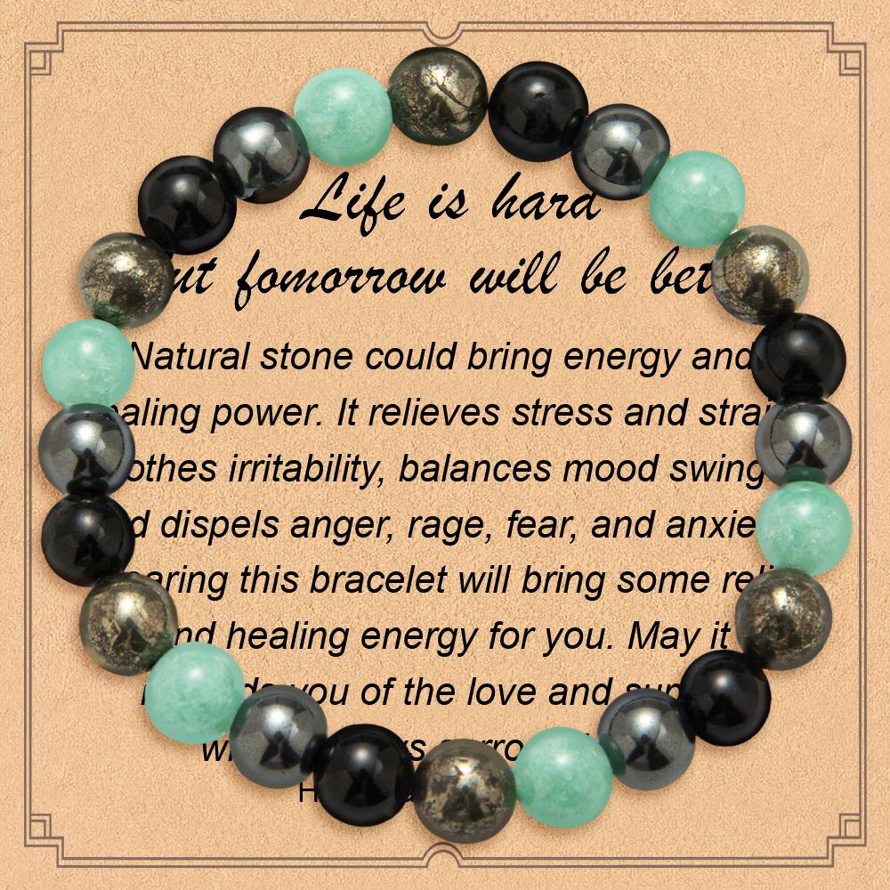 DB- EMF Protection Bracelet: Shungite, Hematite, Pyrite & Amazonite 8 mm Round Protection Crystals (Crystal Healing Bracelet, Gift) bracelet  for men-DB