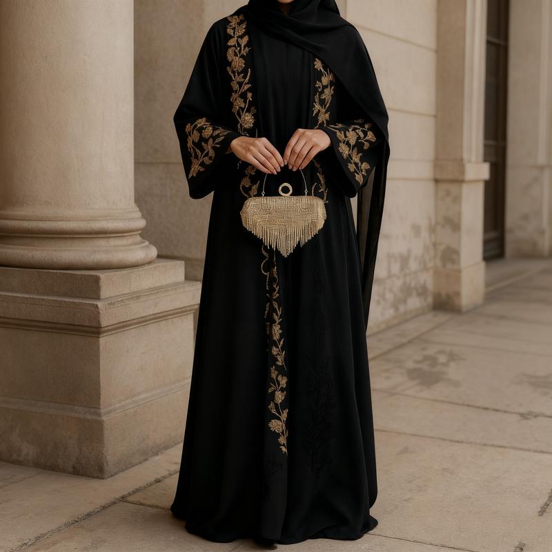 Black Banquet Dress Abaya Set | Embroidered Diamond Elegance 3-Piece Abaya with Hijab (MOA184) Black Banquet Dress Abaya Set | Embroidered Diamond Elegance 3-Piece Abaya with Hijab (MOA184)