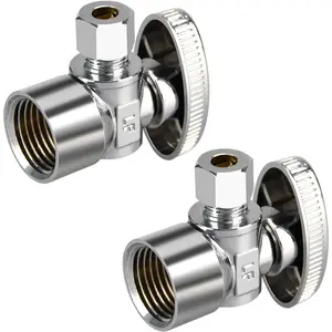 Stop Valves, 2 Pack 1/2" * 3/8" Angle Stop Valve, 1/2" FIP Angle Input, 3/8" OD Compression Output, 1/4 Turn, Chrome Plated Brass for Kitchen, Faucet, Toilet Valves