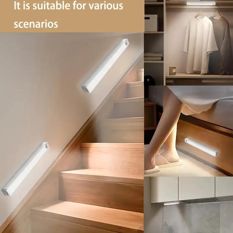 New 6pcs LED Sensor Lights, Rechargeable, with Motion Sensor, Wall-Mounted Light Strips, Adjustable Brightness, Indoor Night Lights, Suitable for Cabinets, Dormitory Study Lighting, Applicable for Home, Bedroom, Stairs, Office, Kitchen