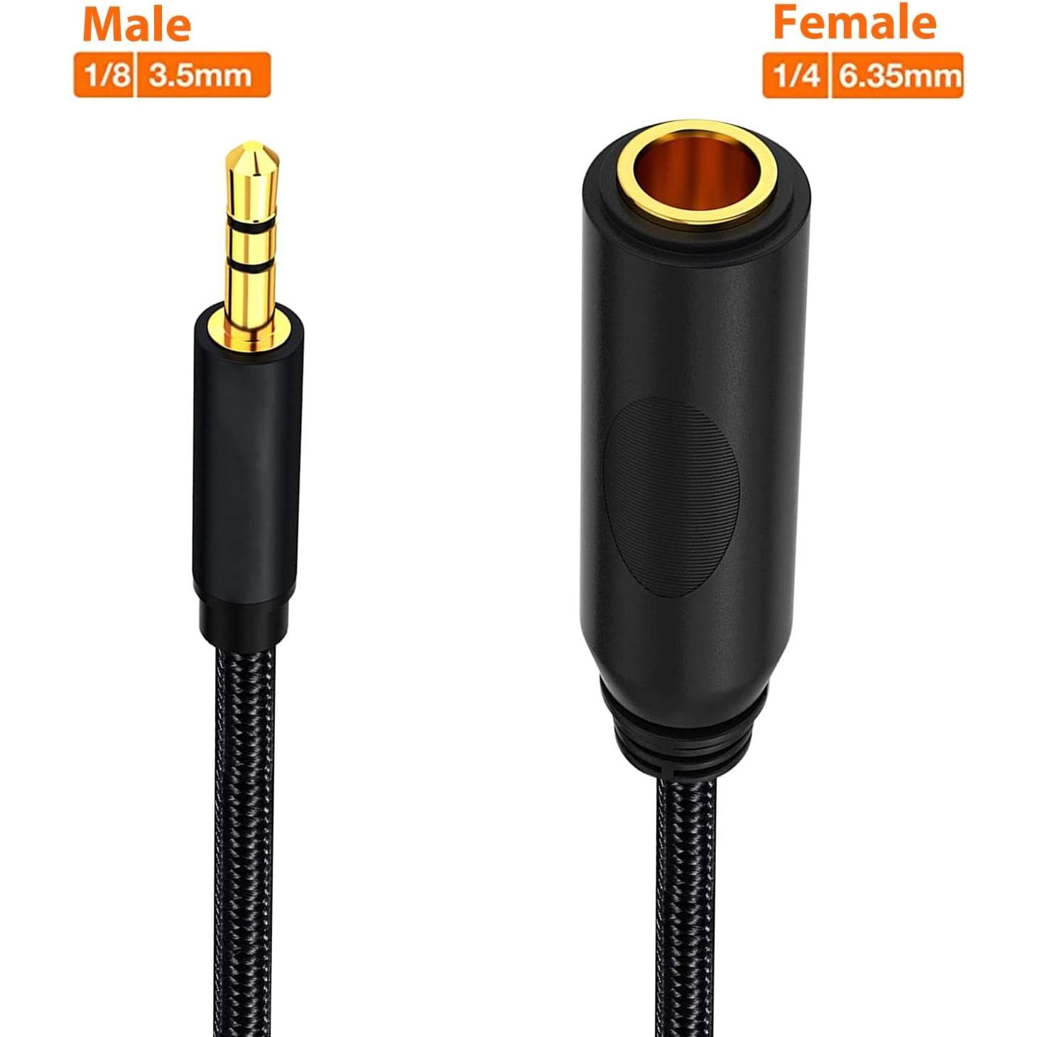 1/4 to 3.5mm Headphone  Adapter,TRS 6.35mm Female to 3.5mm Male 1/8 to 1/4 Stereo Audio Adapter,for Headphone, Amplifiers, Guitar, Amp etc. Nylon Braided  1ft (30cm)