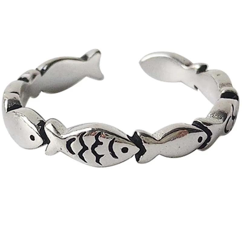 Vintage Silver Color Fish Couple Rings for Women Lover Fashion Creative Adjustable Opening Finger Ring Jewelry Valentines Day