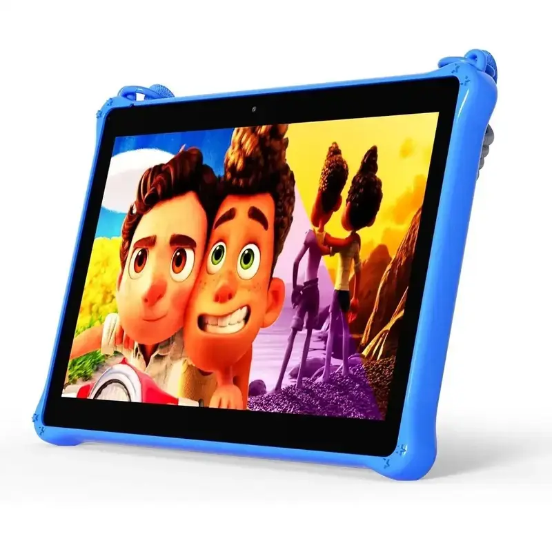 Kids' Edition 10in Touch Screen Tablet, 64GB Android Portable Tablet with Lanyard, Quad-Core CPU, HD IPS Display, WiFi, Dual Cameras, Blue