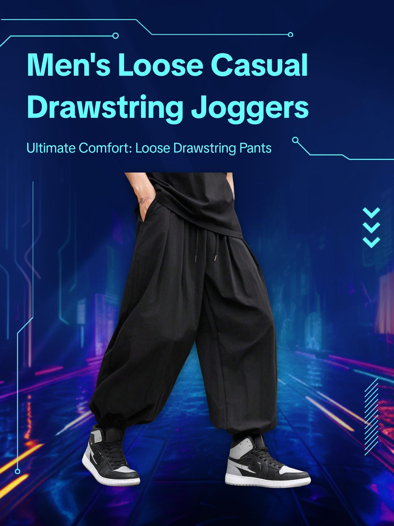 Men's Solid Color Drawstring Waist Pants, Loose Casual Comfy Breathable Pocket Jogger Pants for Spring & Fall, Fashion Men's Bottoms for Daily Wear