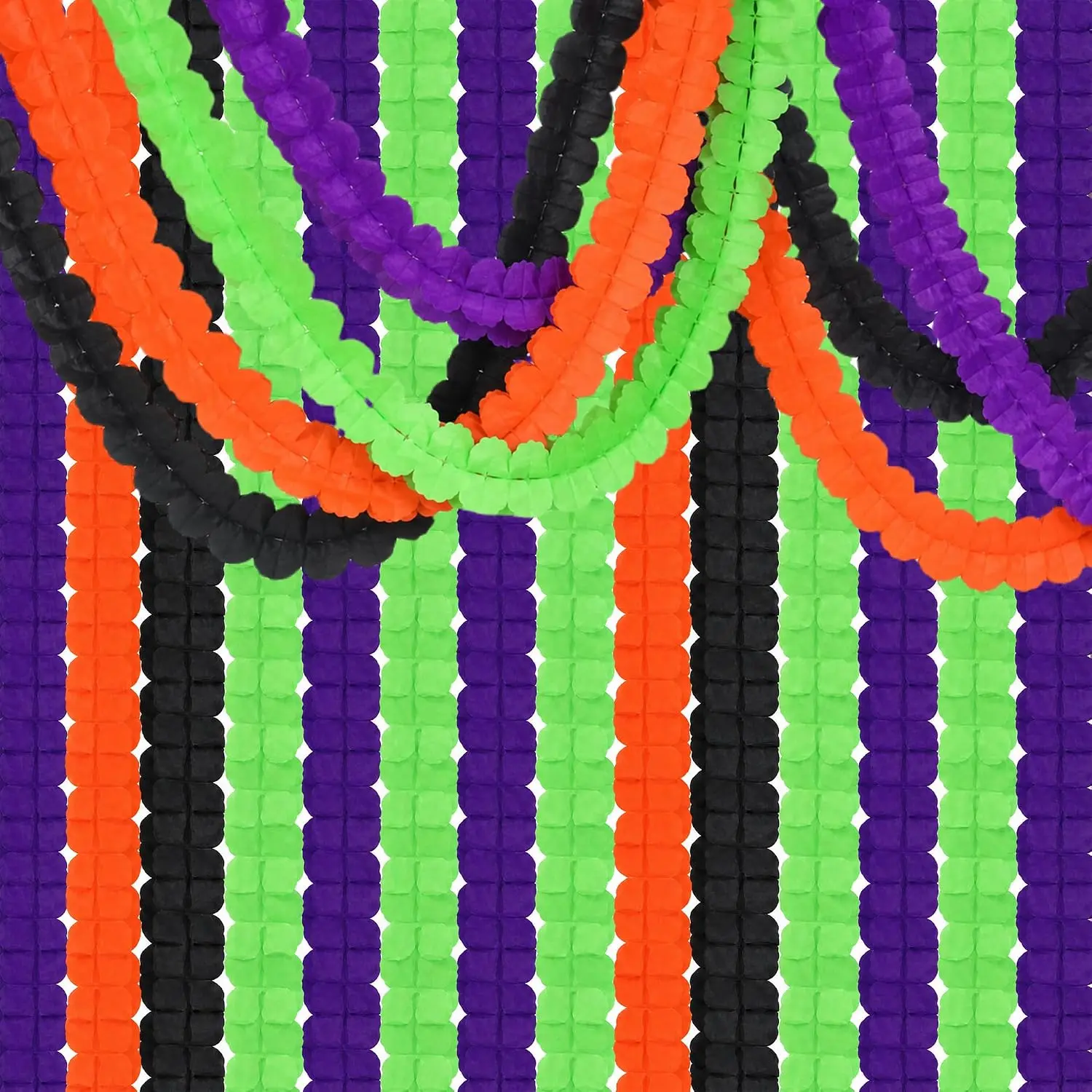 16 count Halloween 4-Leaf Clover Paper Streamer Garland - Black Orange  |  Long-lasting Paper, Easy Assembly  Banners, Foldable & Space-Saving, Halloween Tone 4-Leaf Clover Garland