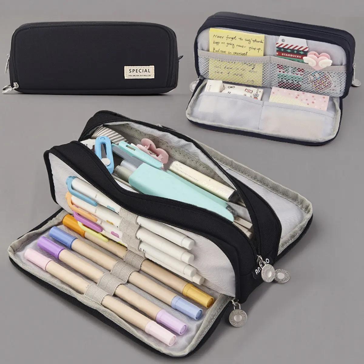 1 expandable pencil case with compartment, large capacity pencil case pencil bag, portable pencil case large school stationery organizer, transparent cosmetic bag, storage bag, suitable for office