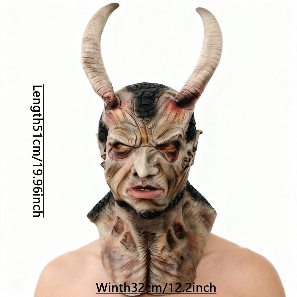 Premium Latex Texture Devil Full Headpiece, Hand-Painted Scales, Halloween Costume Accessory, High-Quality Horror Look
