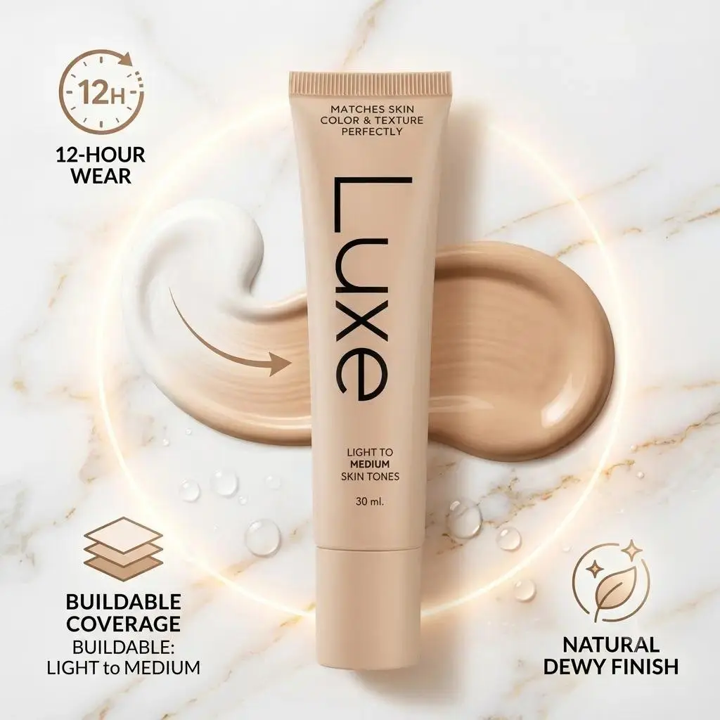 Color Changing Makeup Foundation for Women - Instant Skin Tone Adaptation - Buildable Light-to-Medium, Medium Dark-to-Dark Coverage - 12-Hour Wear - Natural Dewy Finish