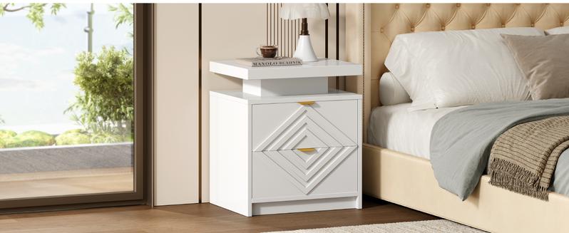 【Valentine's Day gift】ONBRILL White Nightstand with Charging Station and LED Lights, Smart Night Stand, Modern Bedside Table with Drawers, RGB Lights, Power Outlets, USB and Type-C Ports, End Side Table for Bedroom Office