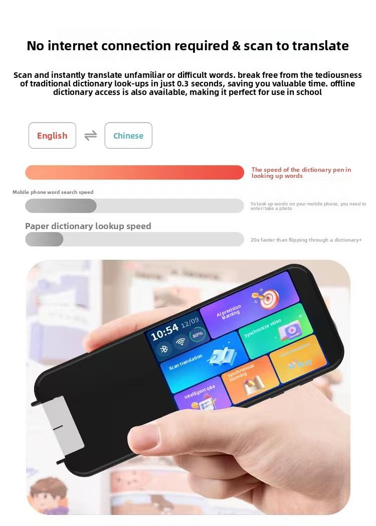 Large Screen Offline Scanning Pen Chinese English Japanese Korean Translator 9 Subjects Sync Reading Pen