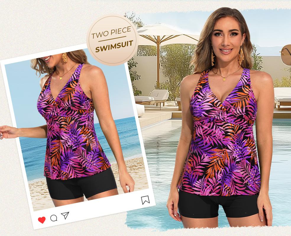 Aqua Eve Tankini Swimsuits for Women- Flowy Two Piece Bathing Suit with Shorts Tummy Control Swimwear