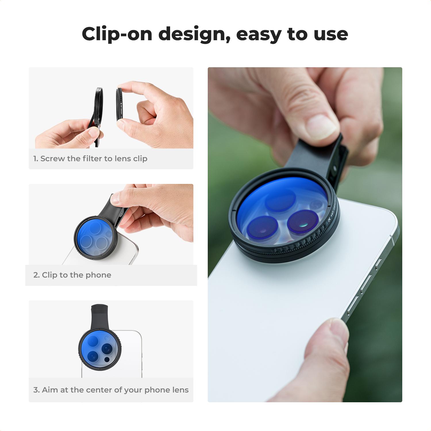 [K&F CONCEPT]52mm Clip-on CPL Phone Camera Lens Filter Kit, Circular Polarizer Polarizing Filter Compatible with iPhone,Smartphone Accessories multifunctional