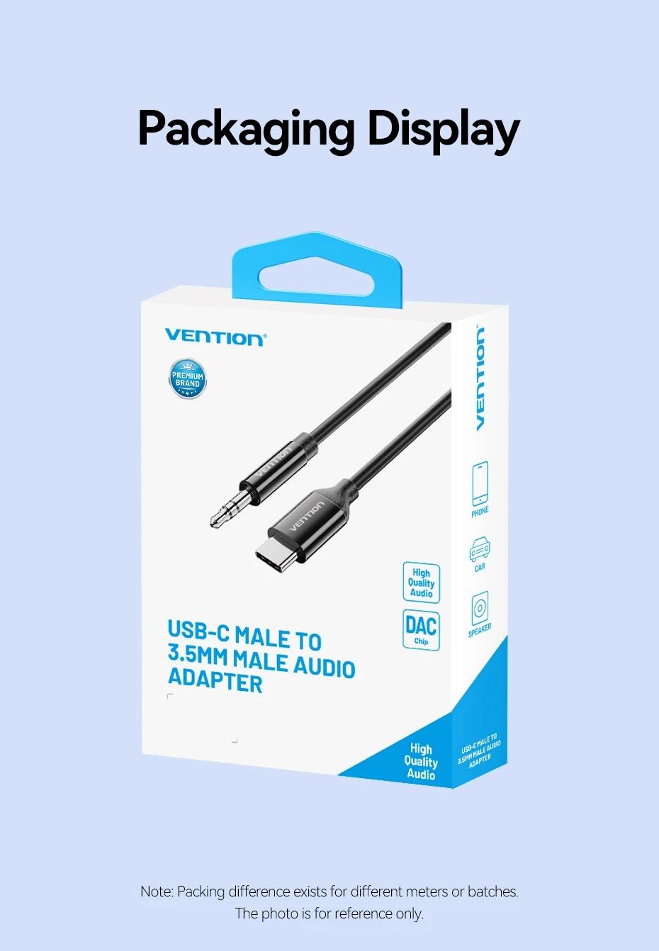 Vention USB-C Male to 3.5mm Male Jack Headphone Adapter Audio Cable with DAC Adapter Aux Audio All Earphone HiFi Splitter Cable 1m 1.5m