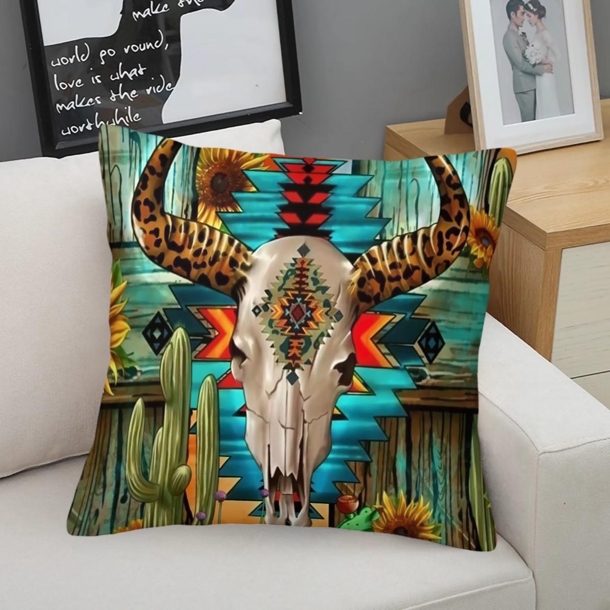 Bohemian Western Country Style Pillow, Machine Washable, Diverse Artistic Trendy Prints, Plush and Soft Filling, Universal for All Scenes and People, Sofa Decorative Cushion (Includes Pillow Insert, Removable), Home Decorative Cushion