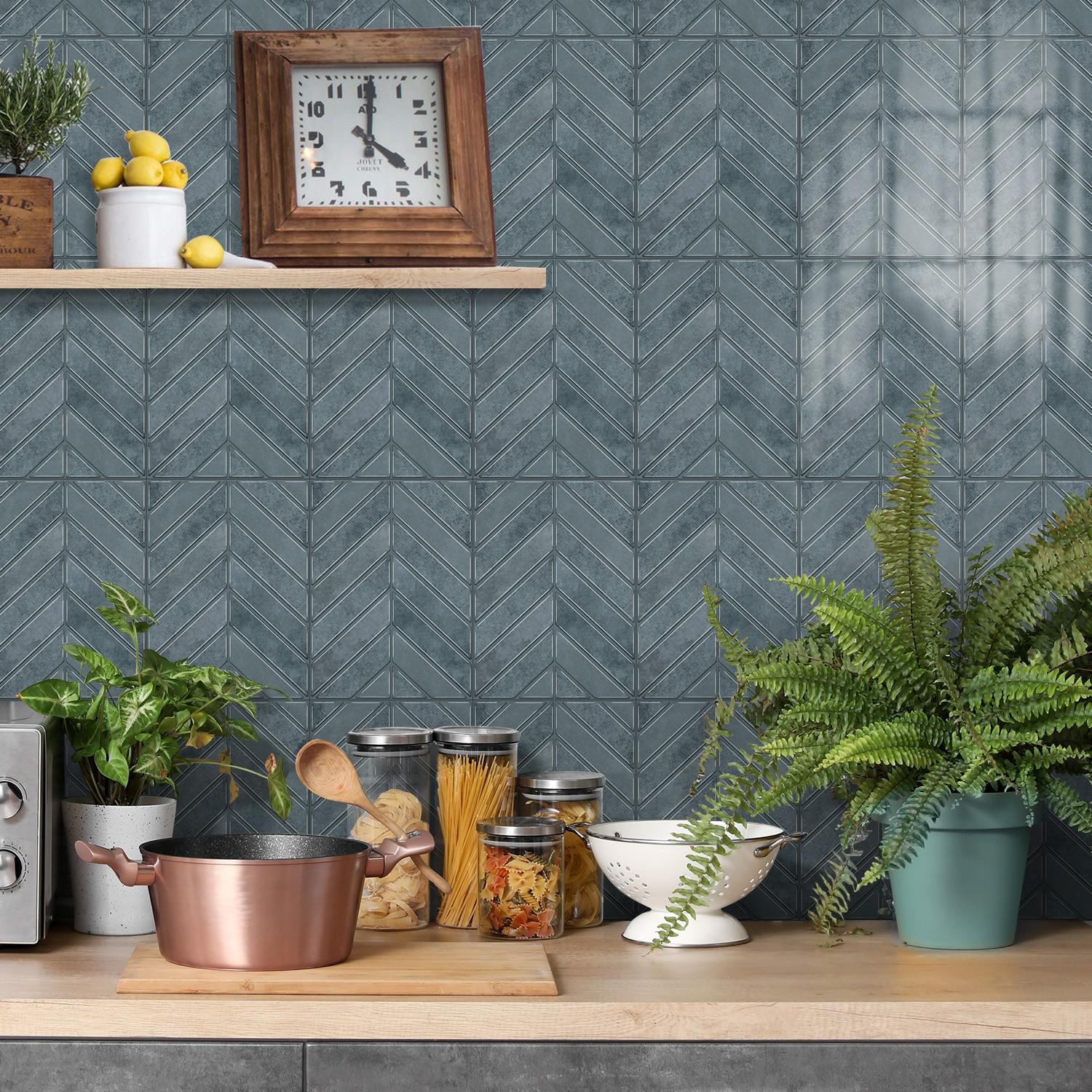 Geometric Herringbone Pattern Stickers, 12/24pcs Self Adhesive & Detachable Design, Waterproof Wall Decor for Kitchen Cabinets