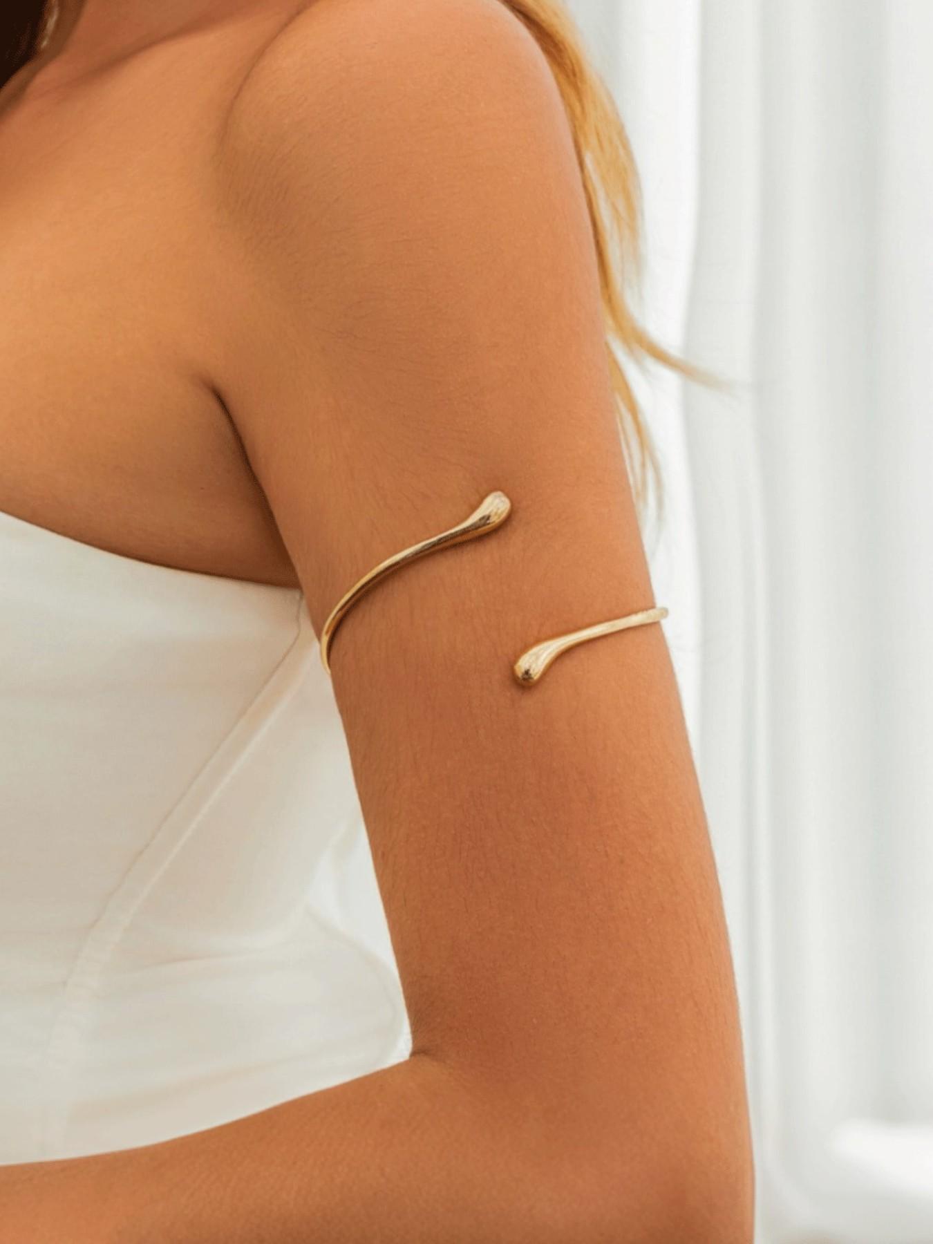 3pcs Minimalist Metal Geometric Line Bangle Bracelet Set, Adjustable Water Drop Design, Ideal for Daily Wear, Street Style & Beach Vacation, for Women