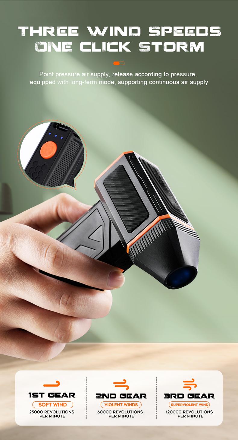 Electric Air Duster - 130000 RPM, Reusable, 3-Speed ​​Adjustable Turbine Air Compression Blower, Compressed air duster,Suitable for Computer Keyboard, Outdoor, Car, Home Cleaning.