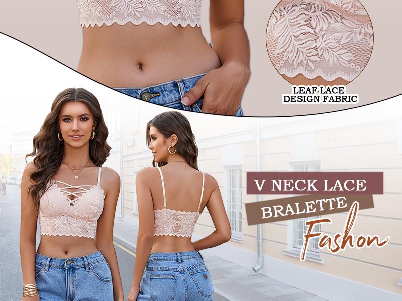 Avidlove Bralettes for Women V Neck Lace Camisole Y2K Tank Top Strappy Cami Unpadded Bra Lingerie Crop Tops Outfits