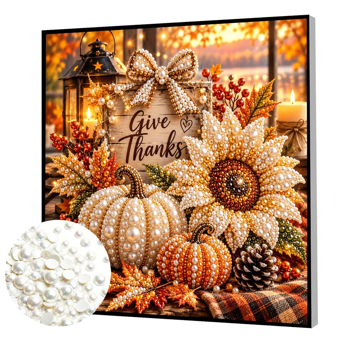 Thanksgiving Pearl Art DIY Kit, 5D Diamond Painting Craft, Adult DIY Fall Home Decor, Beginner Friendly, Party Gift, Stress Relief, Festive Decoration